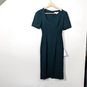 DRESS THE POPULATION Women's Ruth Asymmetrical Neck Dress Pine Green NWT XXS